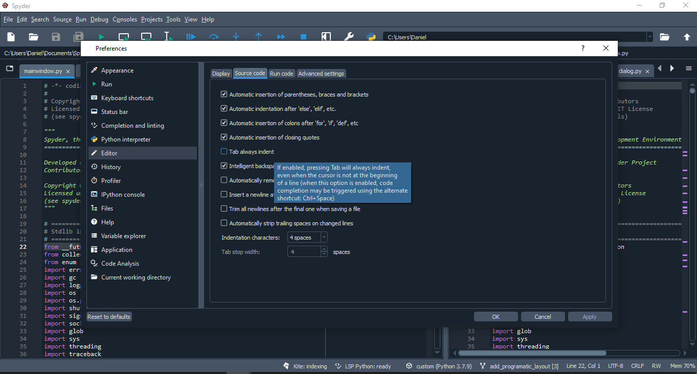 Spyder 5 Indents Editing · Issue #15374 · spyder-ide/spyder · GitHub