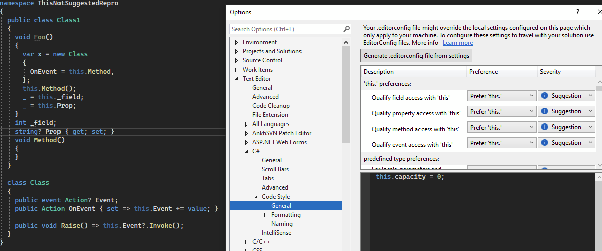 Suggestion to prefix with "this" doesn't shown when setting delegate ...