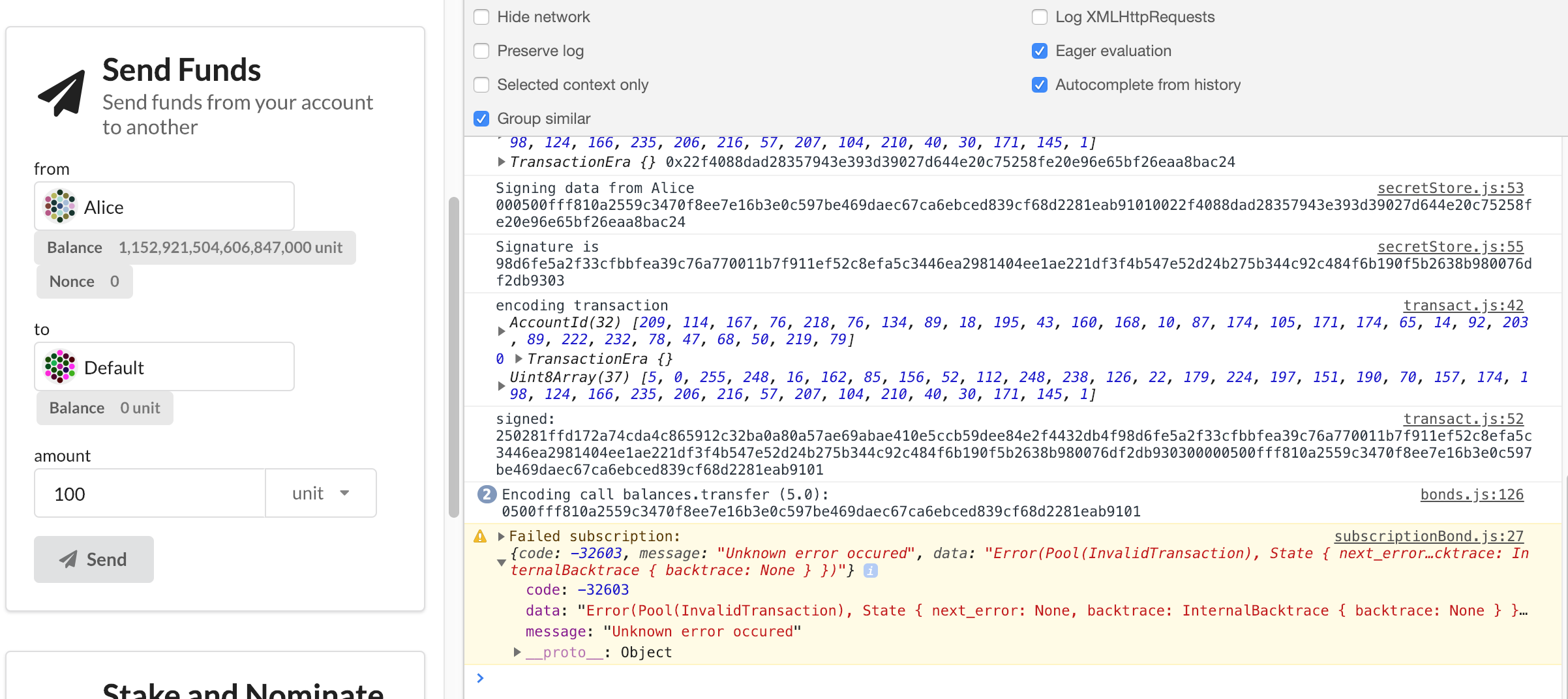 Getting invalid transaction error when sending funds · Issue #23 ...