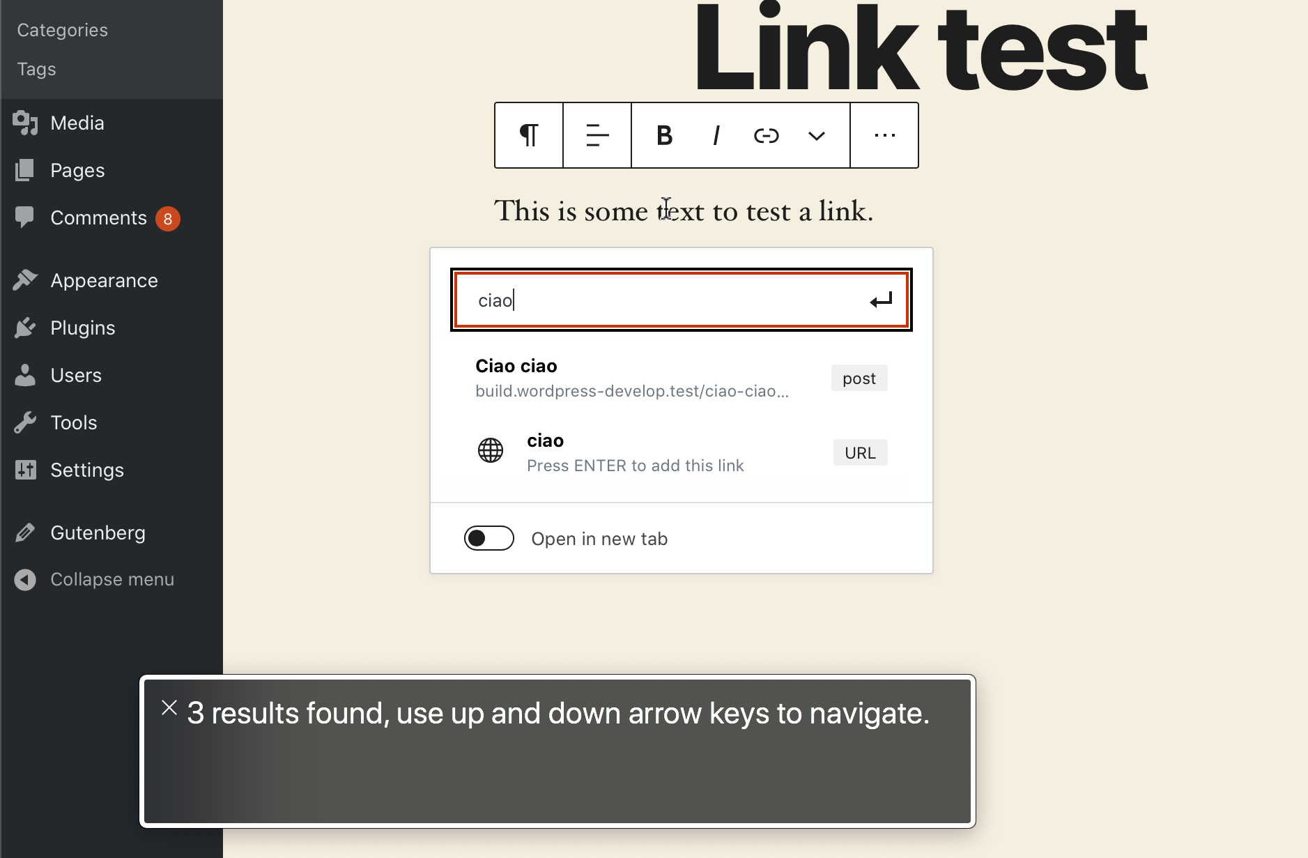 Regression: Block crashes when inserting a link and going through the ...