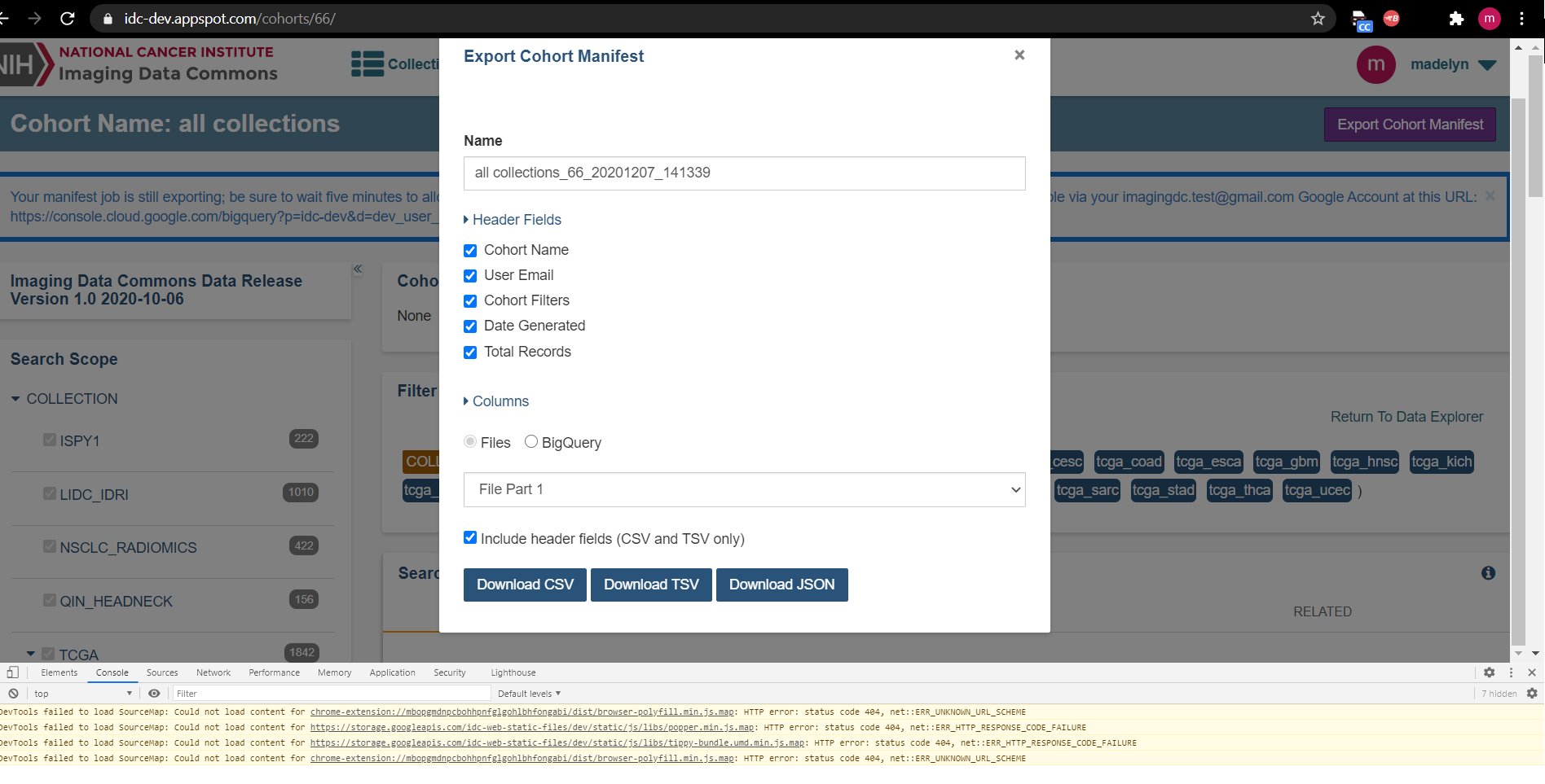 export cohort manifest twice