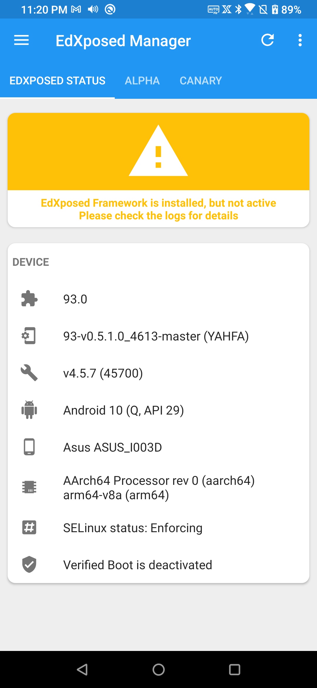 [BUG] ROG Phone 3 EdXposed framework is installed, but not active ...