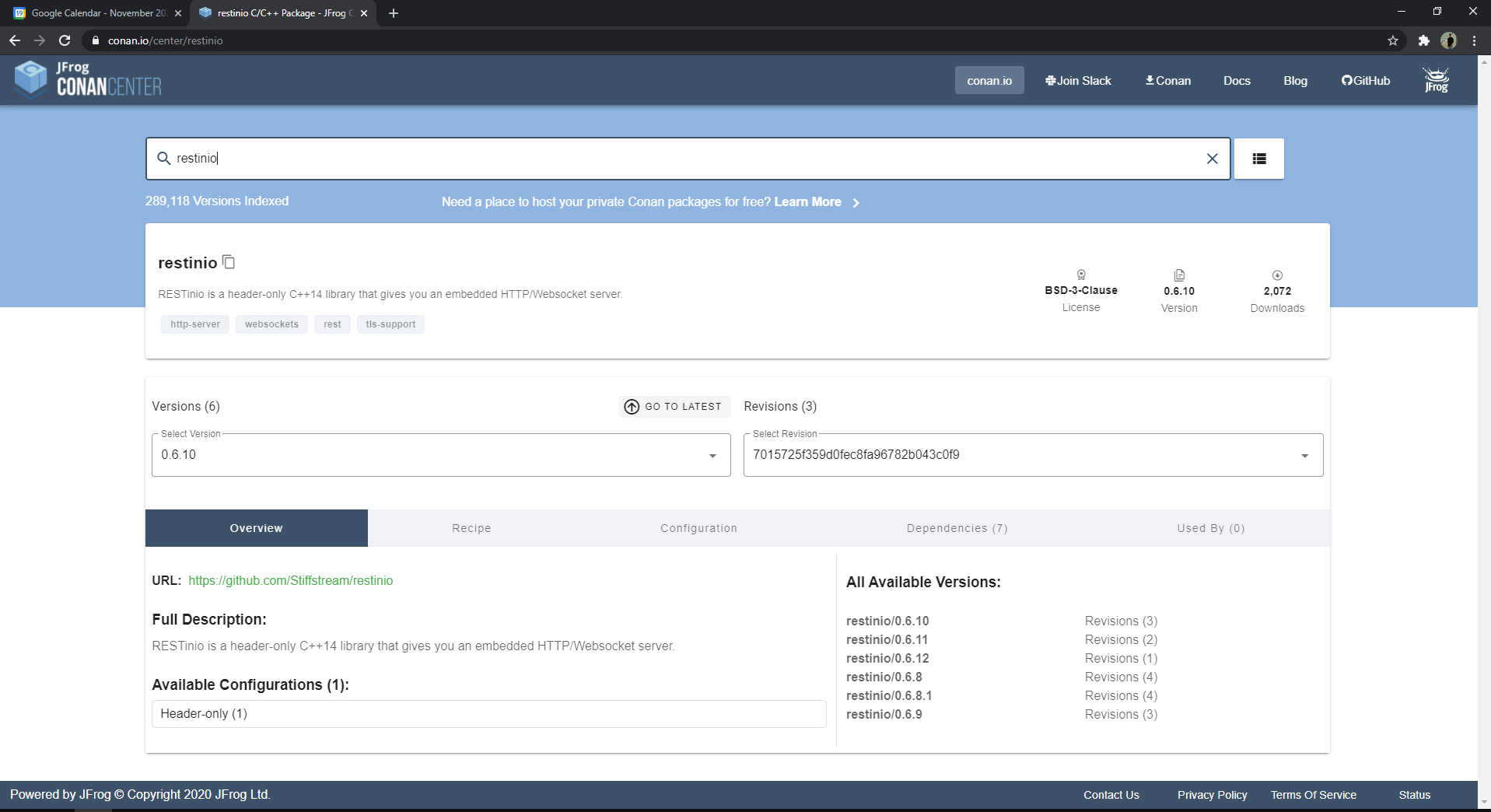 [conan.io/center] conan.io/center does not correctly handle semver ...