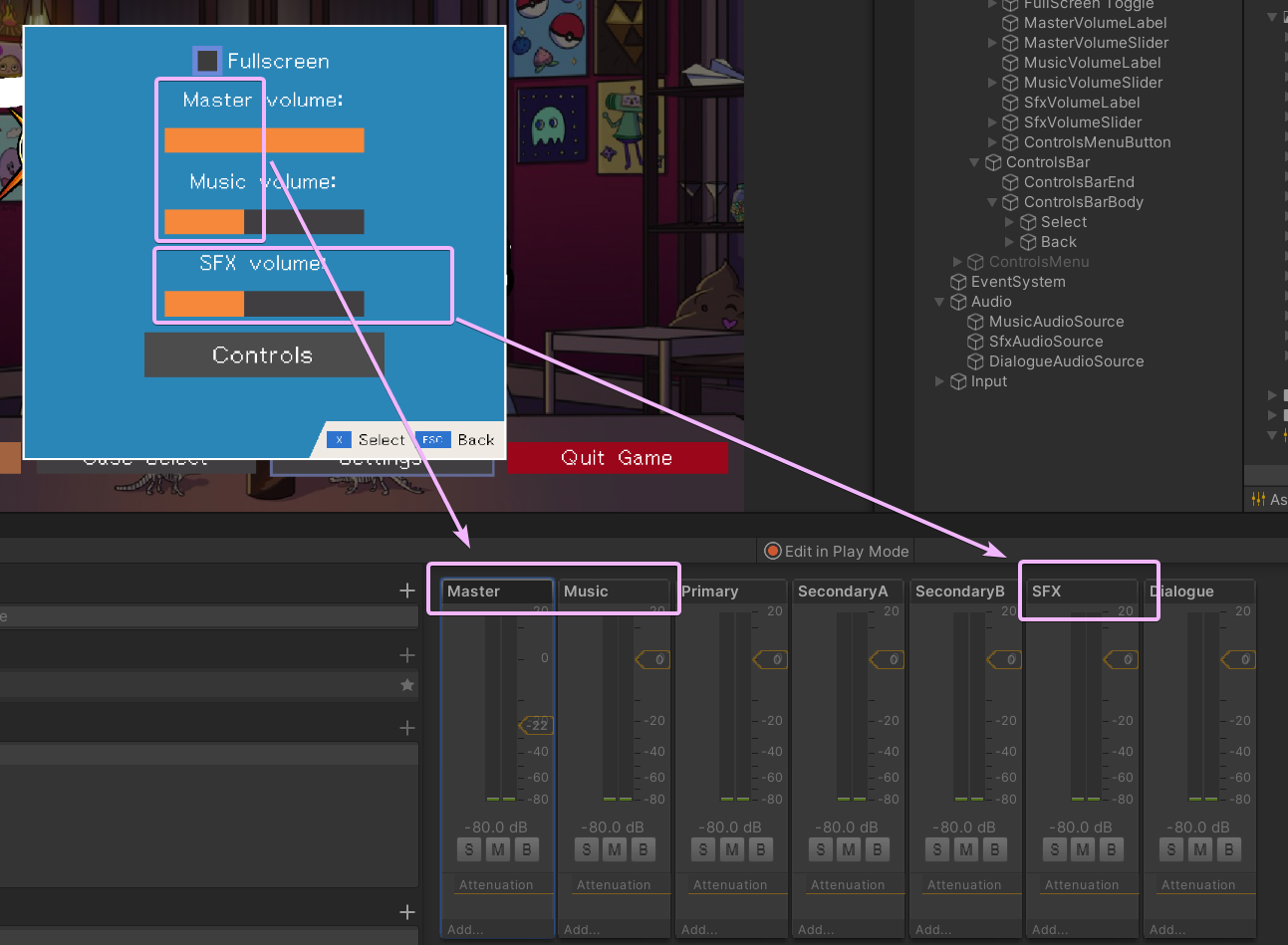 Refactor SettingsMenu sliders to affect Audio Mixer Groups instead of