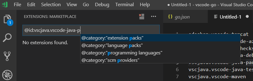 Wrong suggestions in extension search for @category when using @id ...