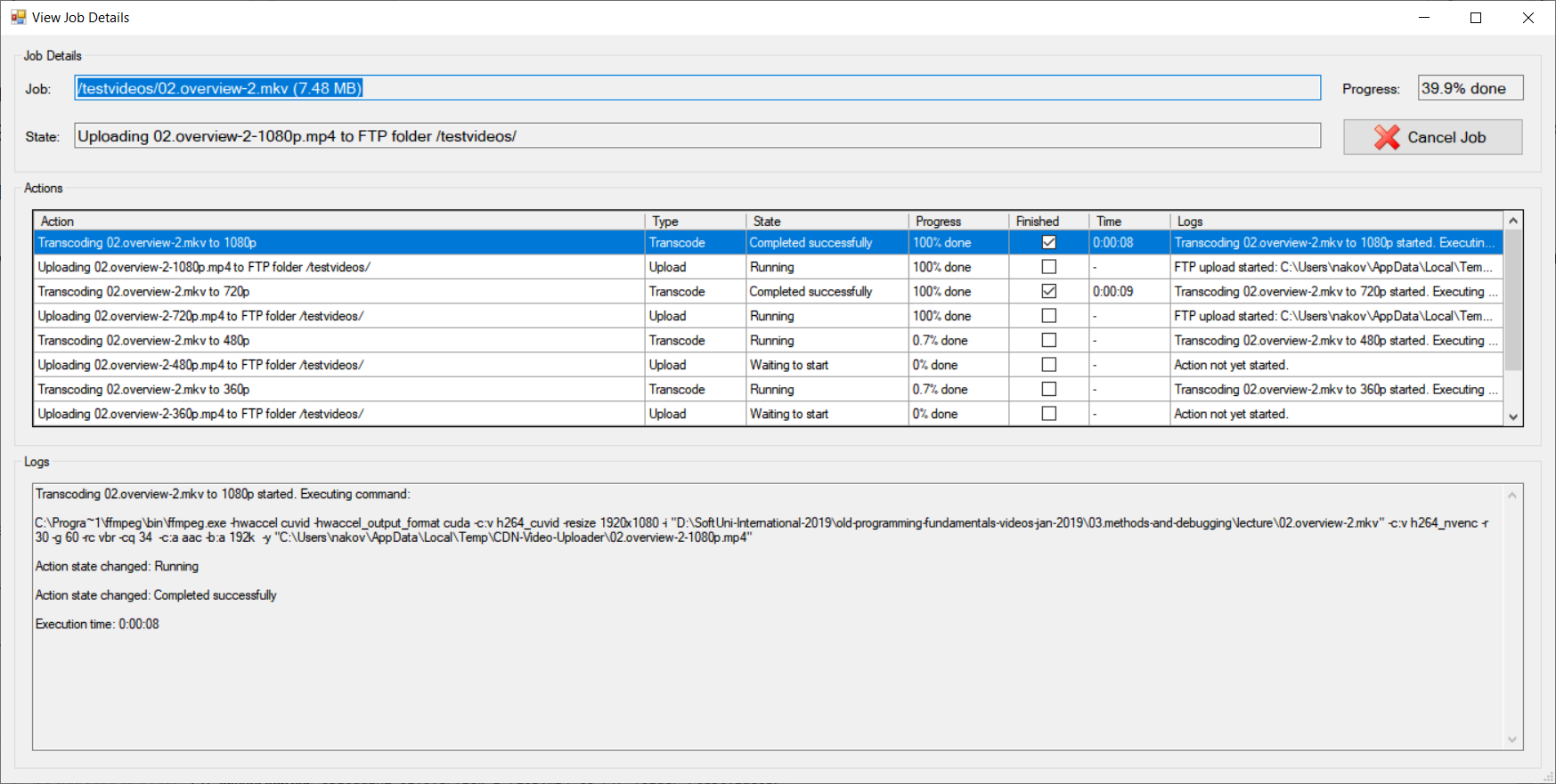 CDN-Video-Uploader-screenshot - Job details