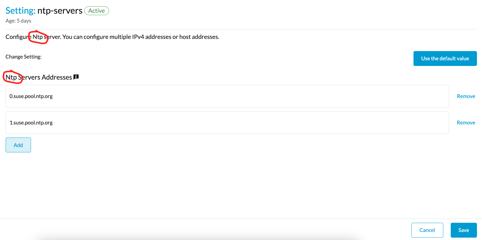 [ENHANCEMENT] GUI change from Ntp server to NTP servers in settings