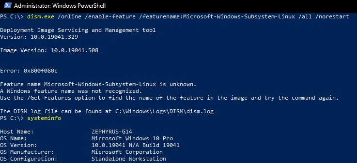 Cannot enable WSL on Windows 10 Pro Build 19041 · Issue #953 ...