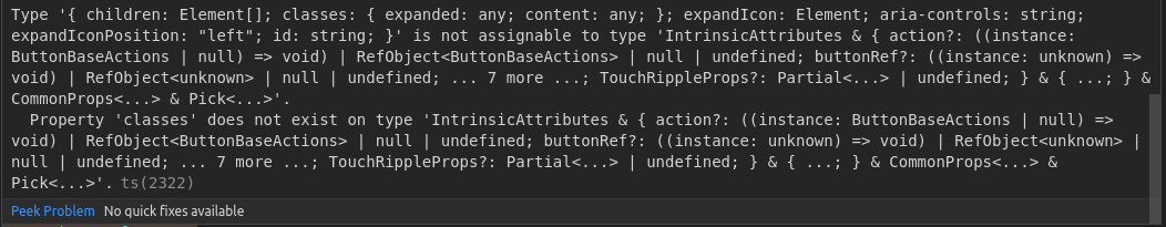 Property `classes` missing in type with local distribution of material ...