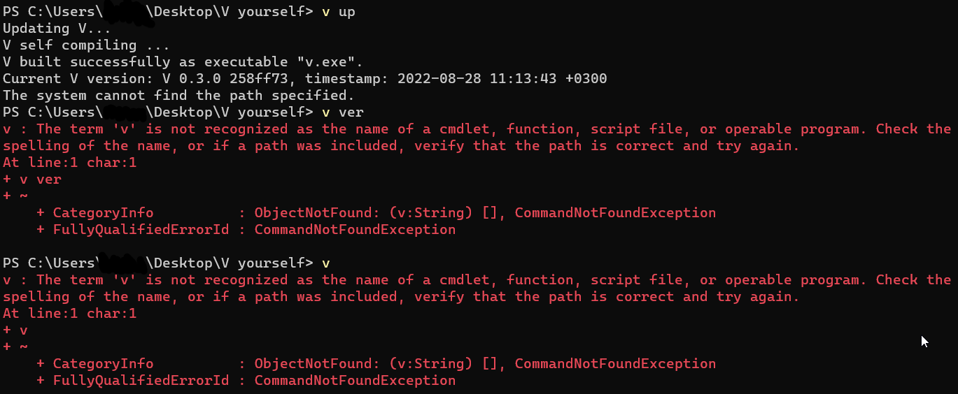 V fails to symlink after updating on Windows 10 · Issue 15580 · vlang
