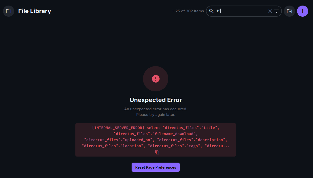 Period in search bar throws error · Issue 17807 · directus/directus