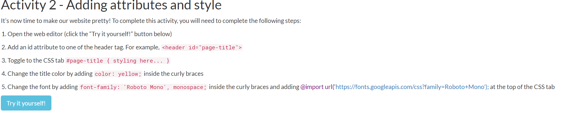 Web basics activity 2: fix quote mark issue in css imports by ...
