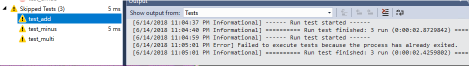 Failed to execute tests because the process has already exited · Issue ...