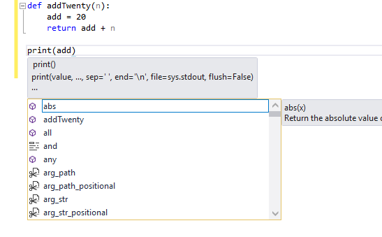 python intellisense not refining search when defining an argument ...