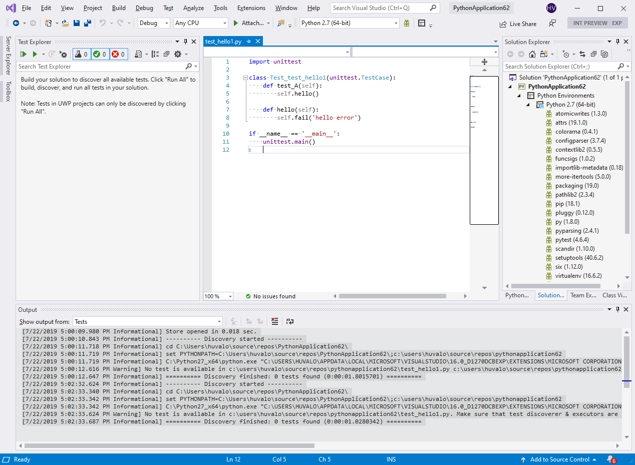 Unittest discovery not working on Python 2.7 · Issue #5462 · microsoft ...