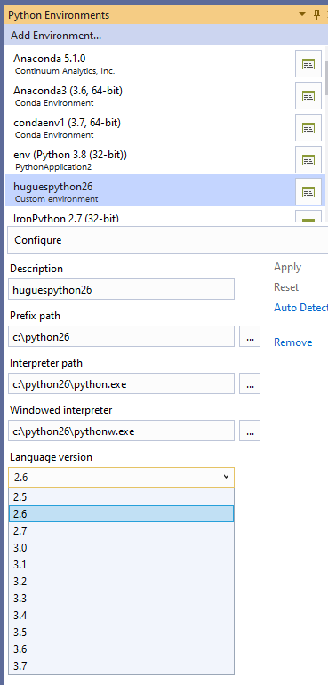 Enable selection of Python 3.8 in add/edit custom environment UI ...