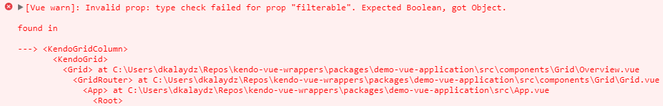 column filterable prop throws a warning when object is passed as a ...