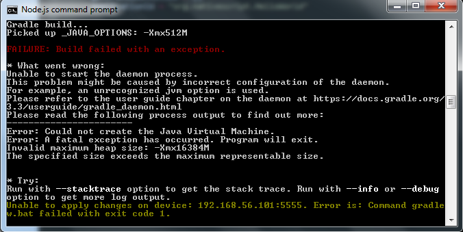 Nativescript - error: Unable to apply changes on device: 192.168.56.101 ...