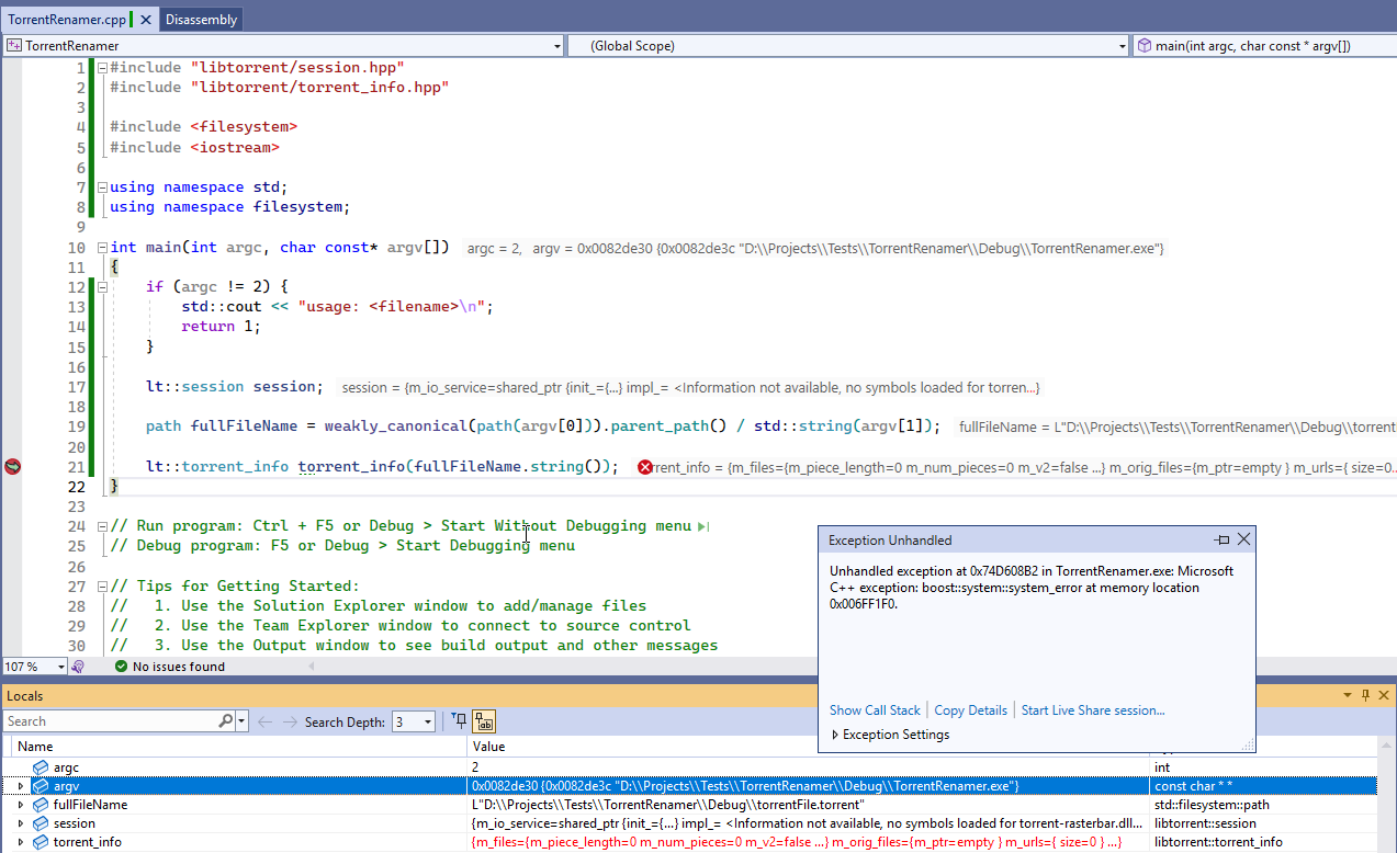 Unhandled exception boostsystemsystem_error when trying to open