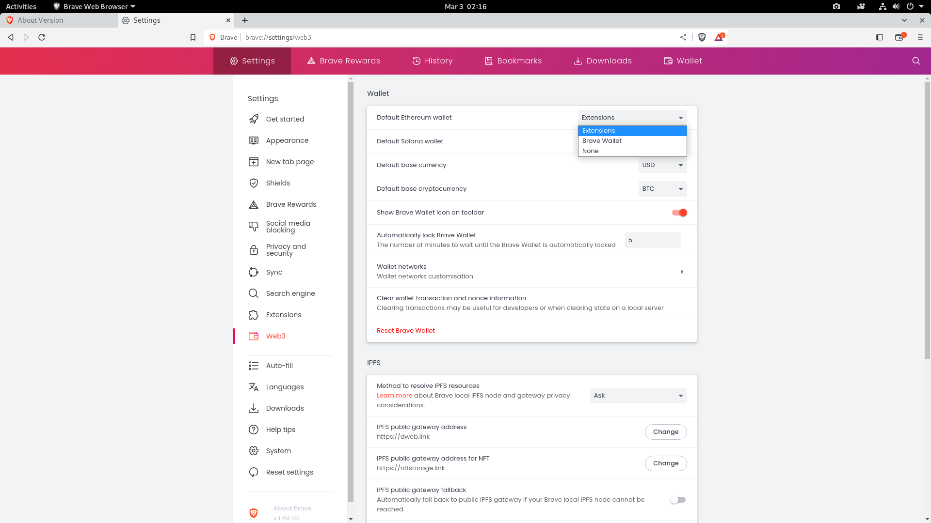 `Brave Wallet (Prefer extensions)` text cuts off in dropdown · Issue