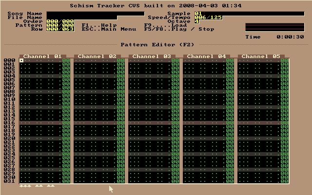 SchismTracker pattern editor example