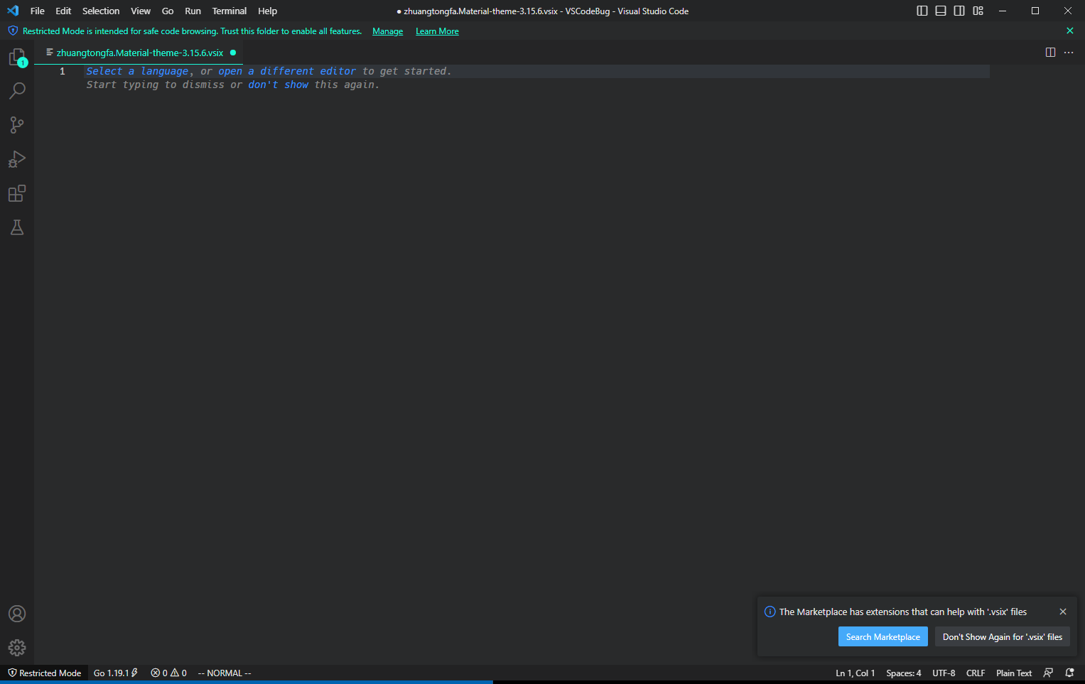installextension flag opens .vsix file for last argument in long