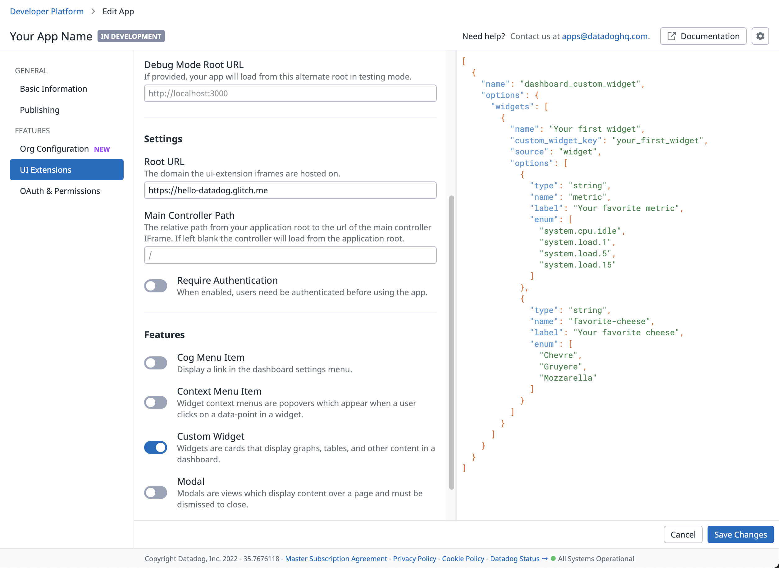 Écran UI Extensions de l'interface de modification d'App