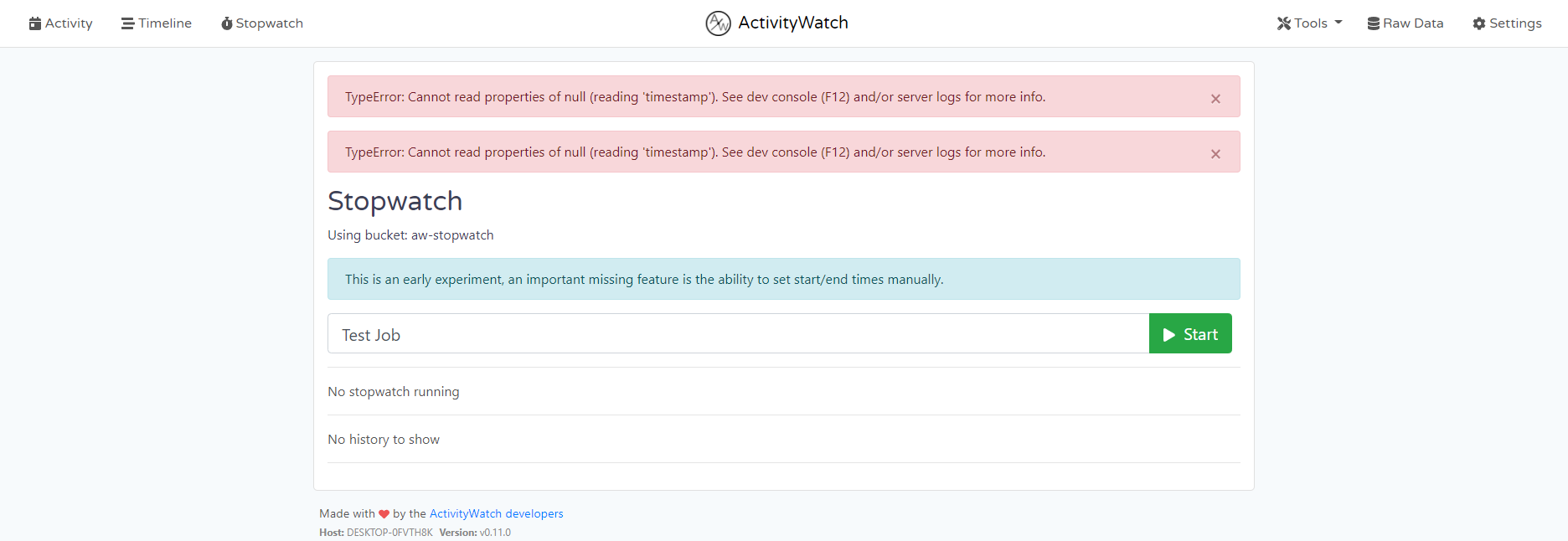 Cannot start stopwatch on Win10 · Issue 692 · ActivityWatch