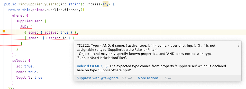 Prisma Query how to do a joined where in prisma query? · prisma prisma · Discussion ...