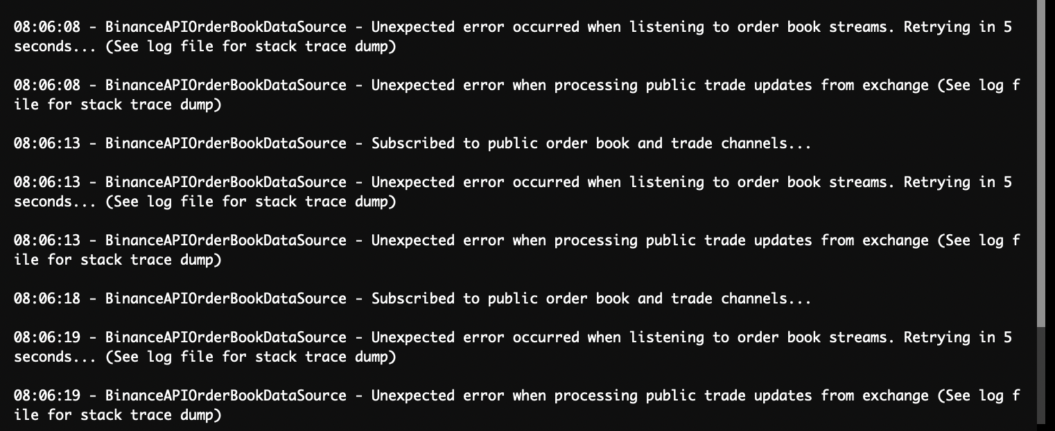 Hedge - Unexpected error when listening order book streams and ...