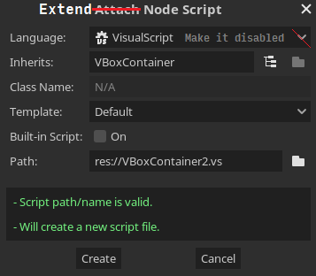 Improve usability of script create dialog when using "Extend Script ...