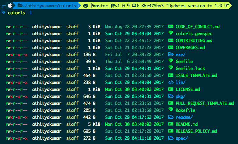 GitHub - athityakumar/colorls: A Ruby gem that beautifies the terminal's ls  command, with color and font-awesome icons.