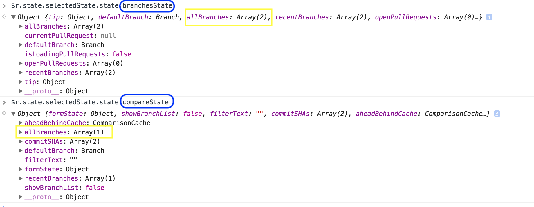 Compare branch selector is disabled when there are 2 branches or fewer ...