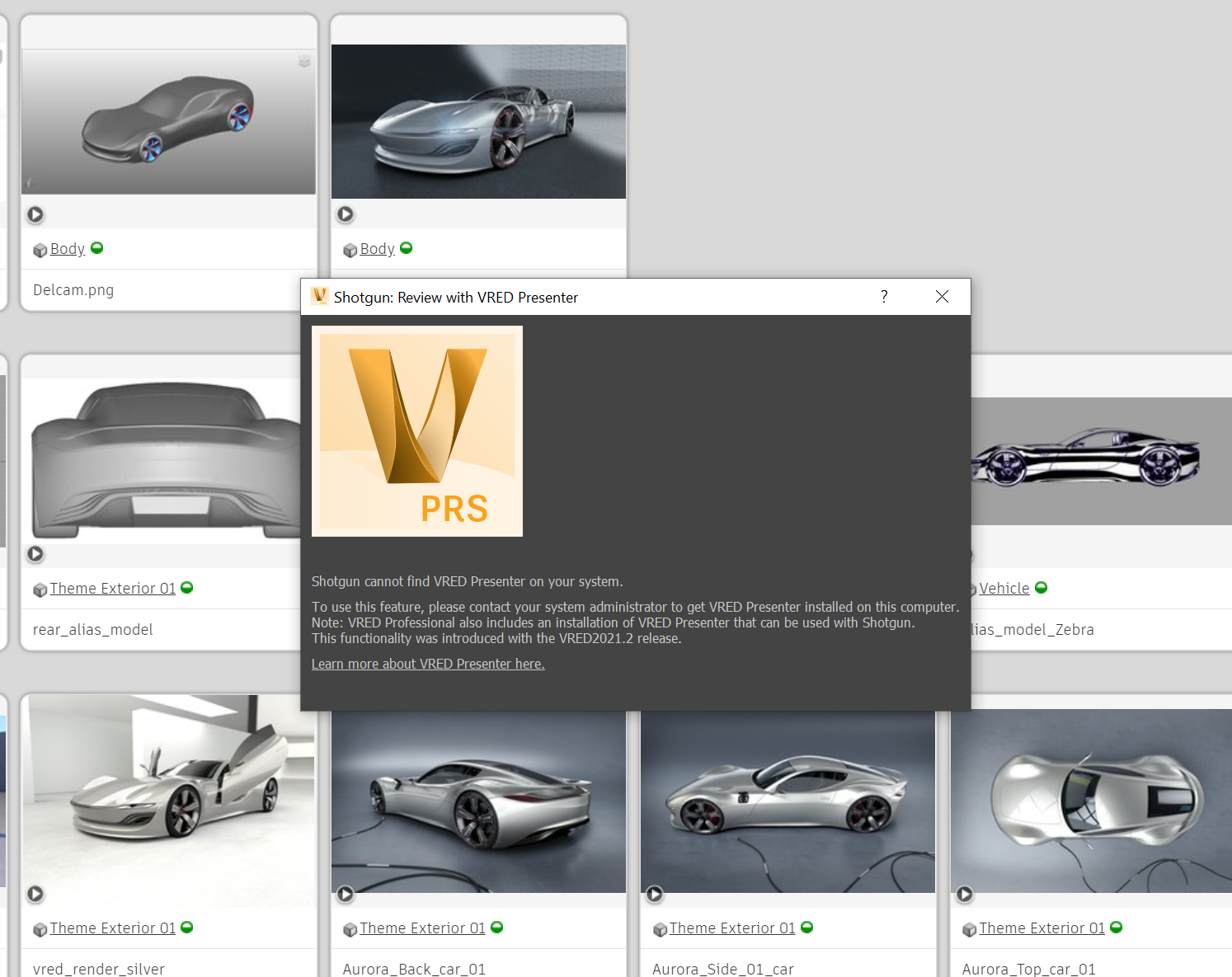 VRED Presenter Missing Dialog