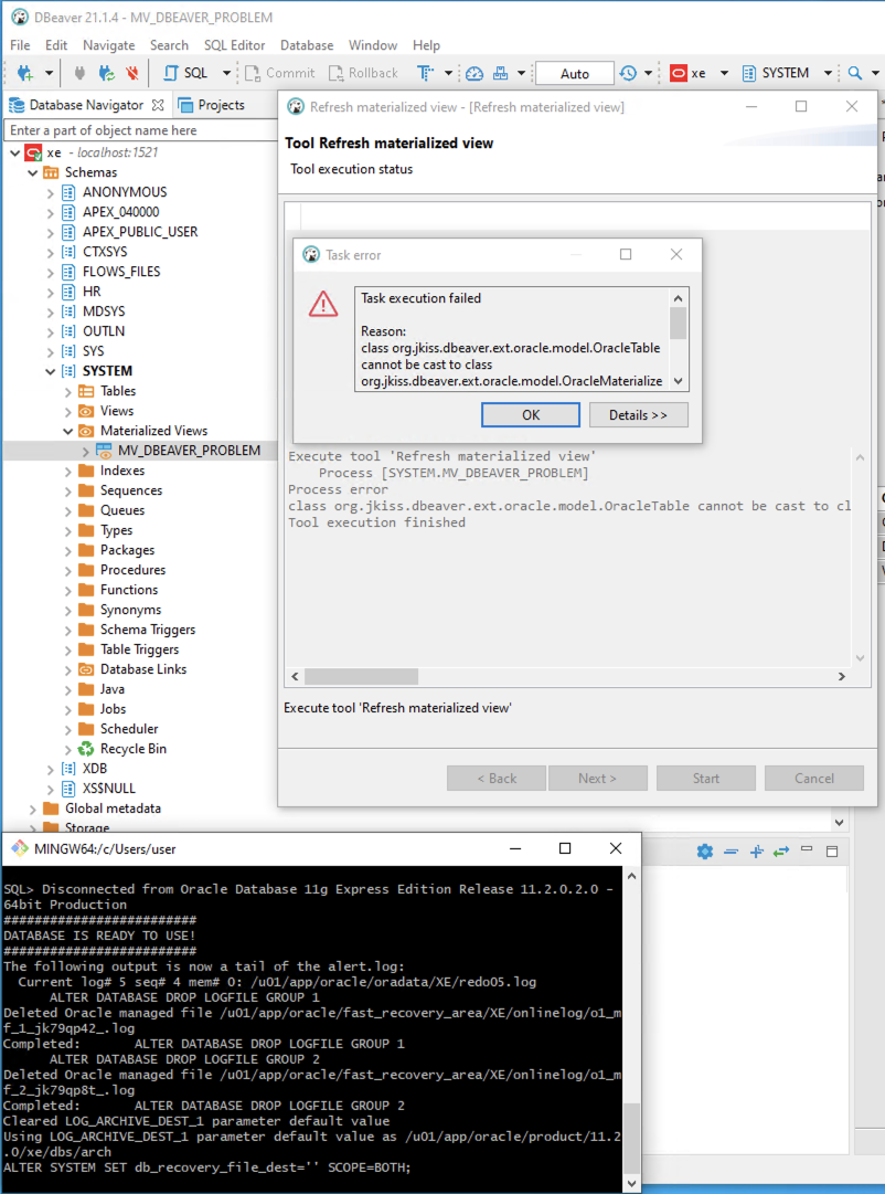Oracle MView refresh does not work class org.jkiss.dbeaver.ext.oracle