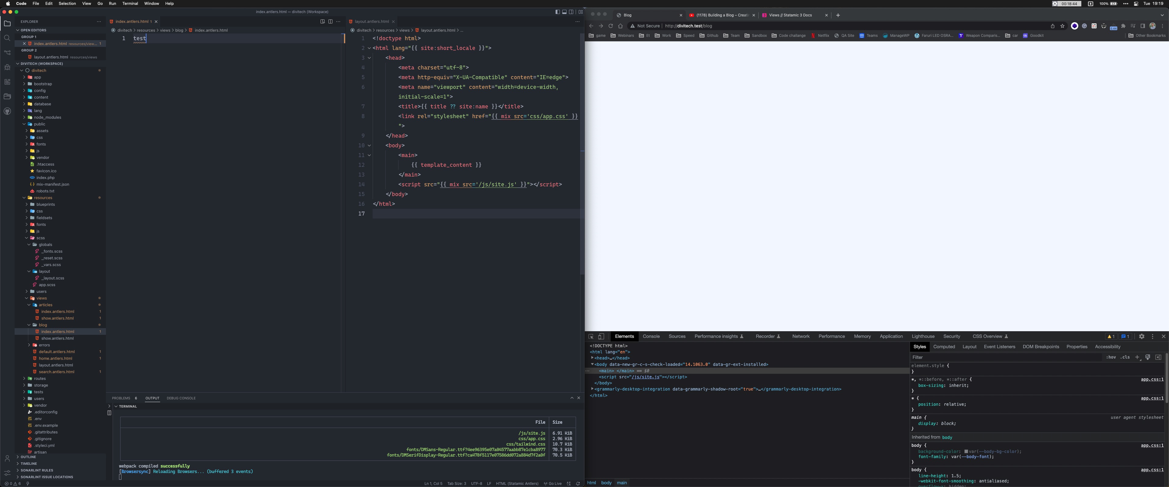 Screenshoot - Code - index antlers html — divitech (Workspace)