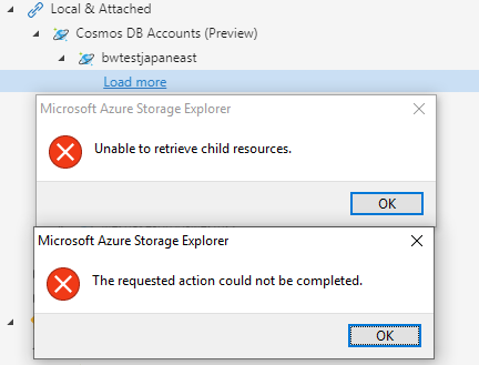 Microsoft Azure Storage Explorer Unable To Retrieve Child Resources