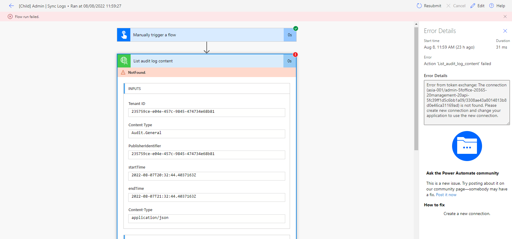 Audit Log Flow throws error · Issue #3373 · microsoft/coe-starter-kit ...