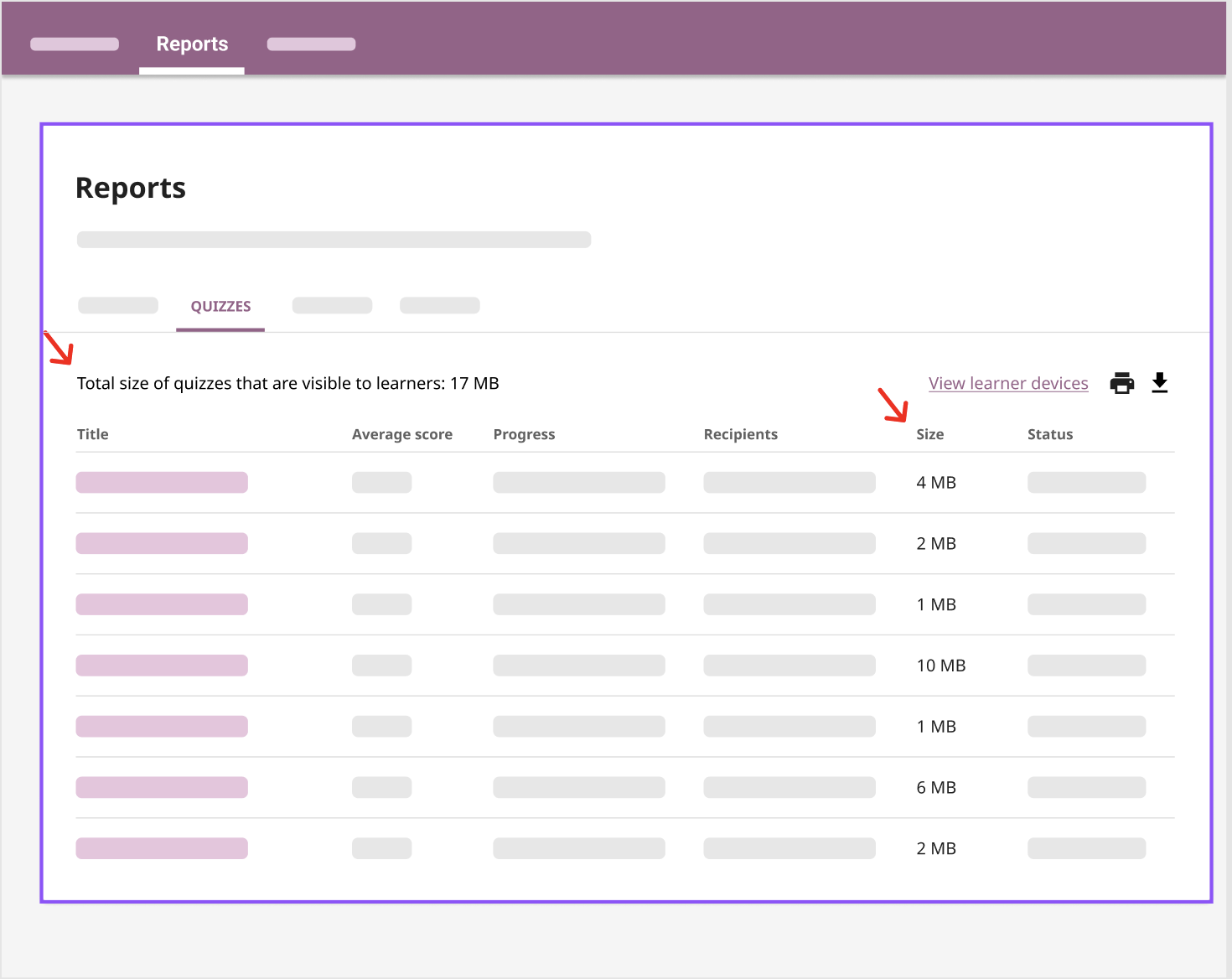 Automatic Syncing Updates Resource size is displayed for content in