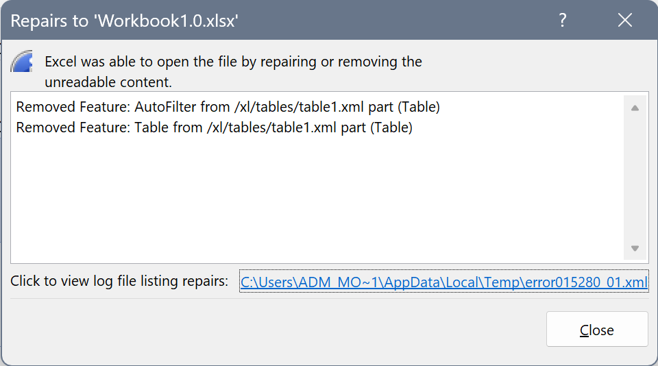 CloseExcelPackage Cannot process argument transformation on
