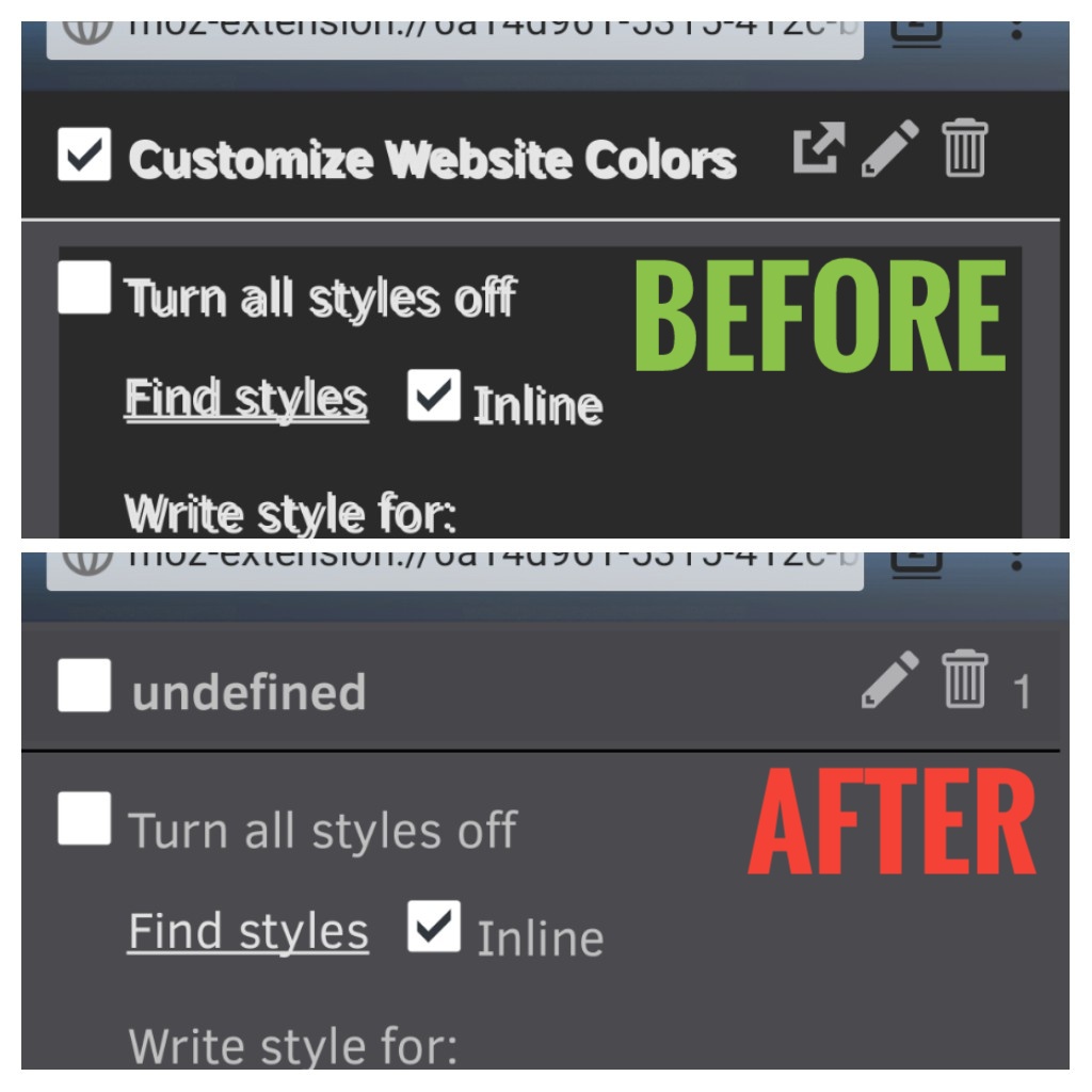 [Firefoxandroid] Styles "undefined" upon enable/disable · Issue