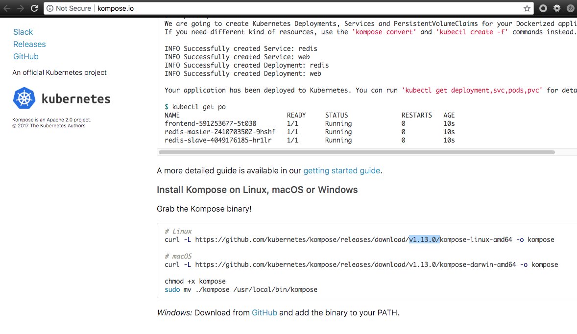 kompose webside is outdated issue 1057 kubernetes kompose github webside