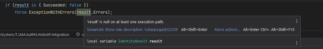 csharpsquid:S2259 False positive "Null pointers should not be ...
