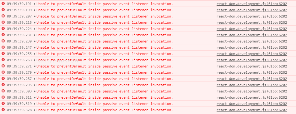 Unable to preventDefault inside passive event listener invocation