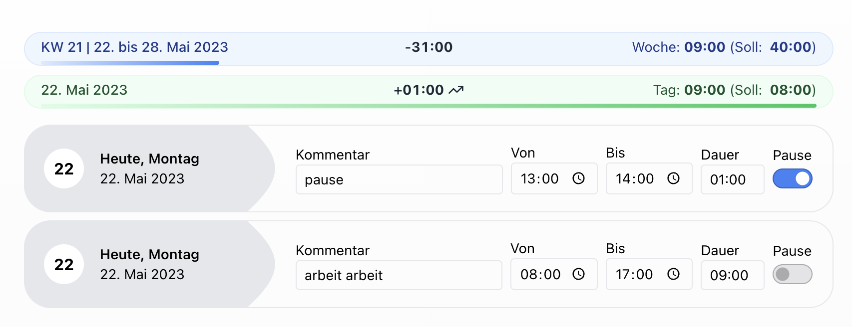 Erfasste pausenzeit abziehen von berschneidenden