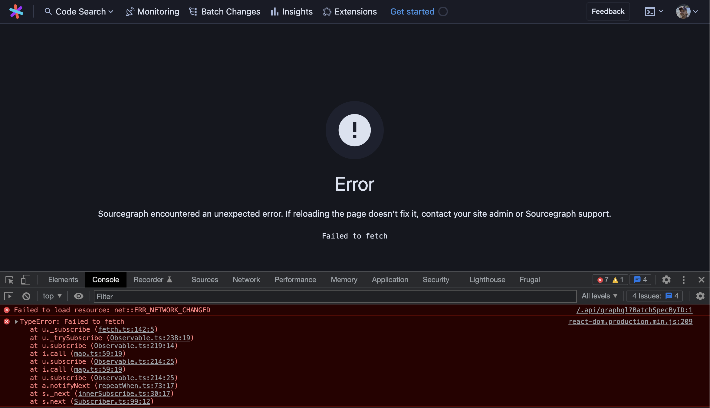 Batch Change failed to fetch error