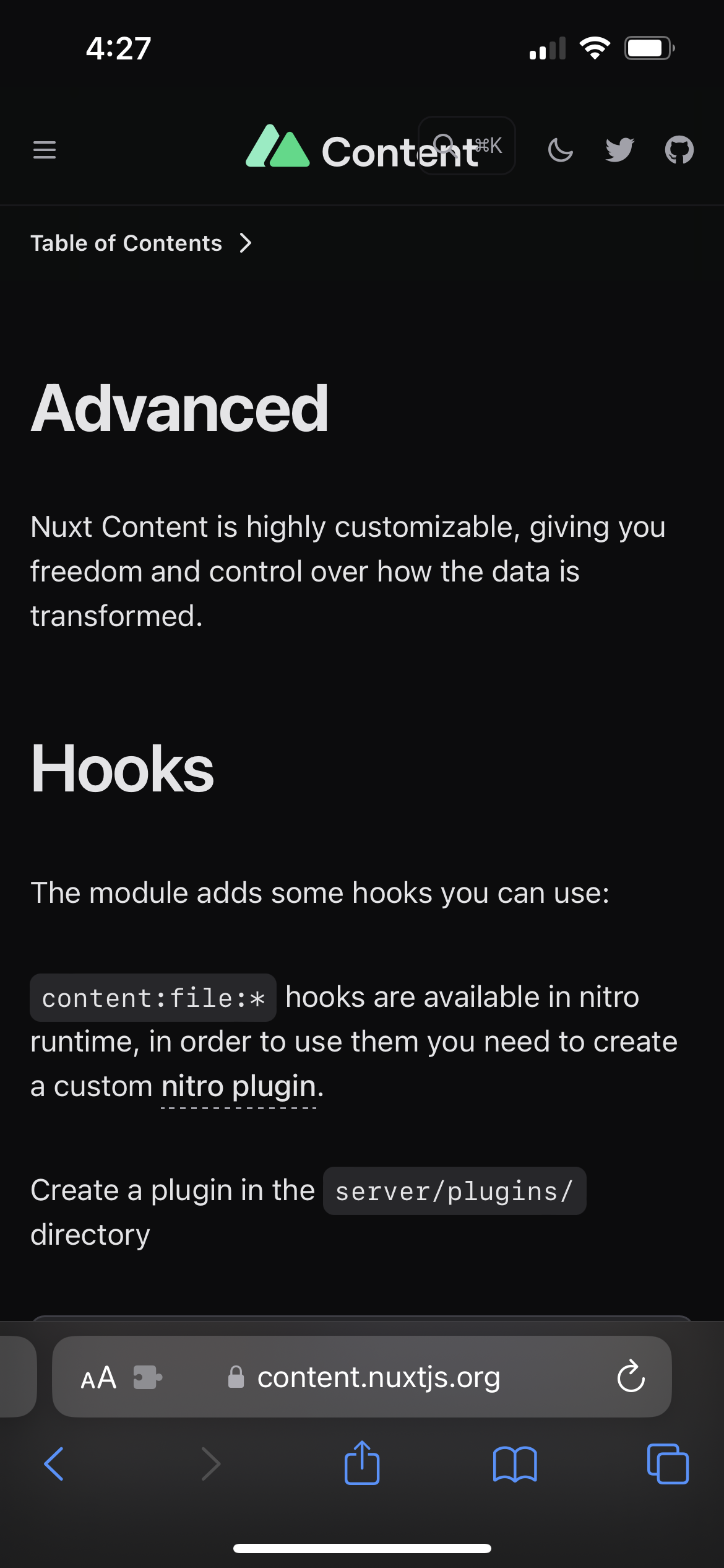 Search file broken on mobile · Issue #1803 · nuxt/content · GitHub