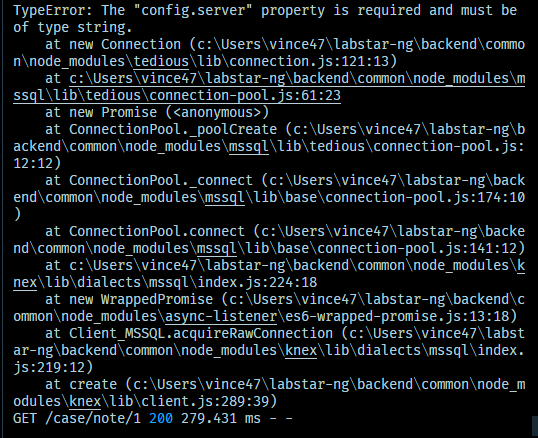 The "config.server" property is required and must be of type string ...