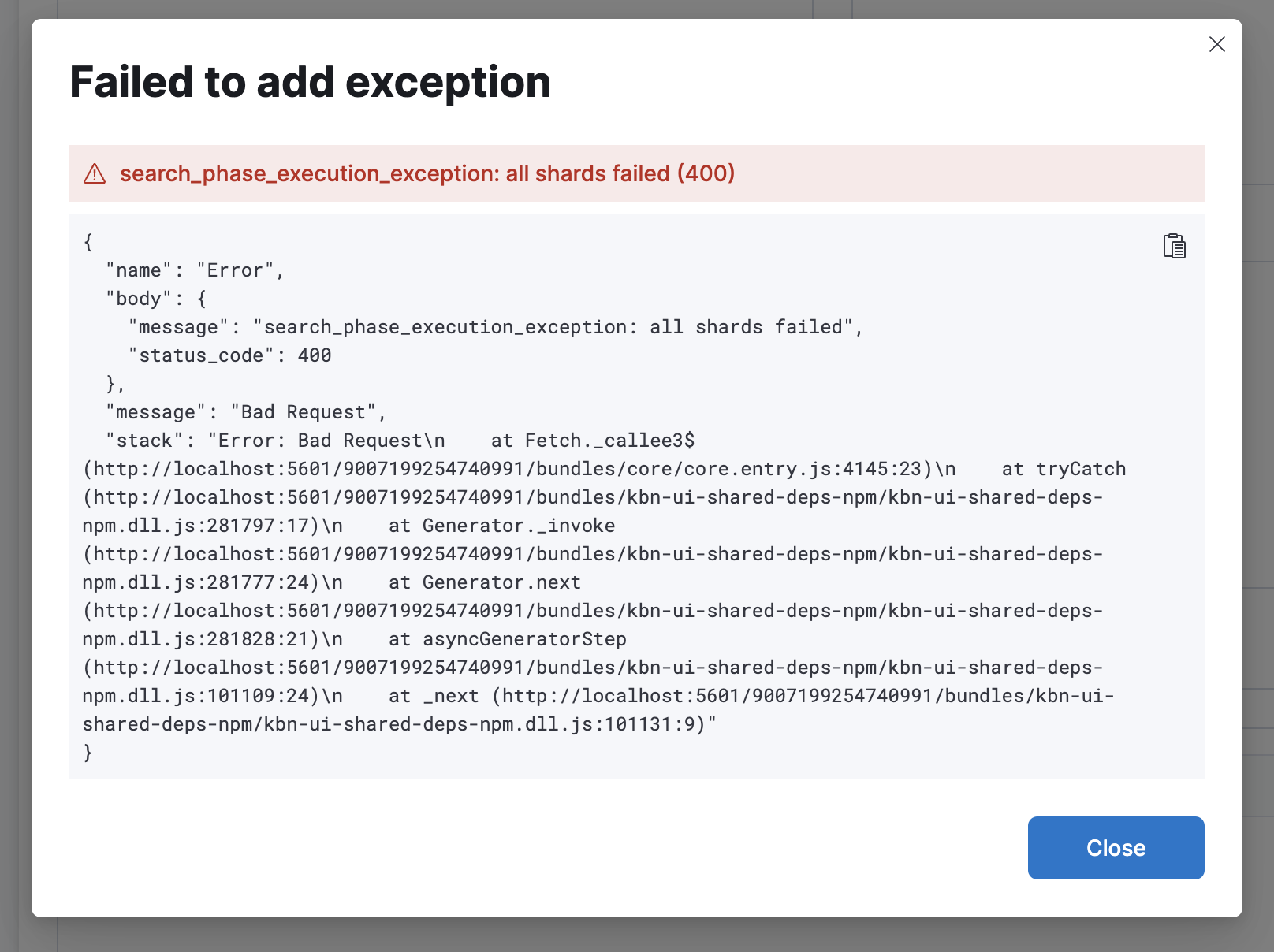 [Security Solution] Error displayed when adding an exception with ...