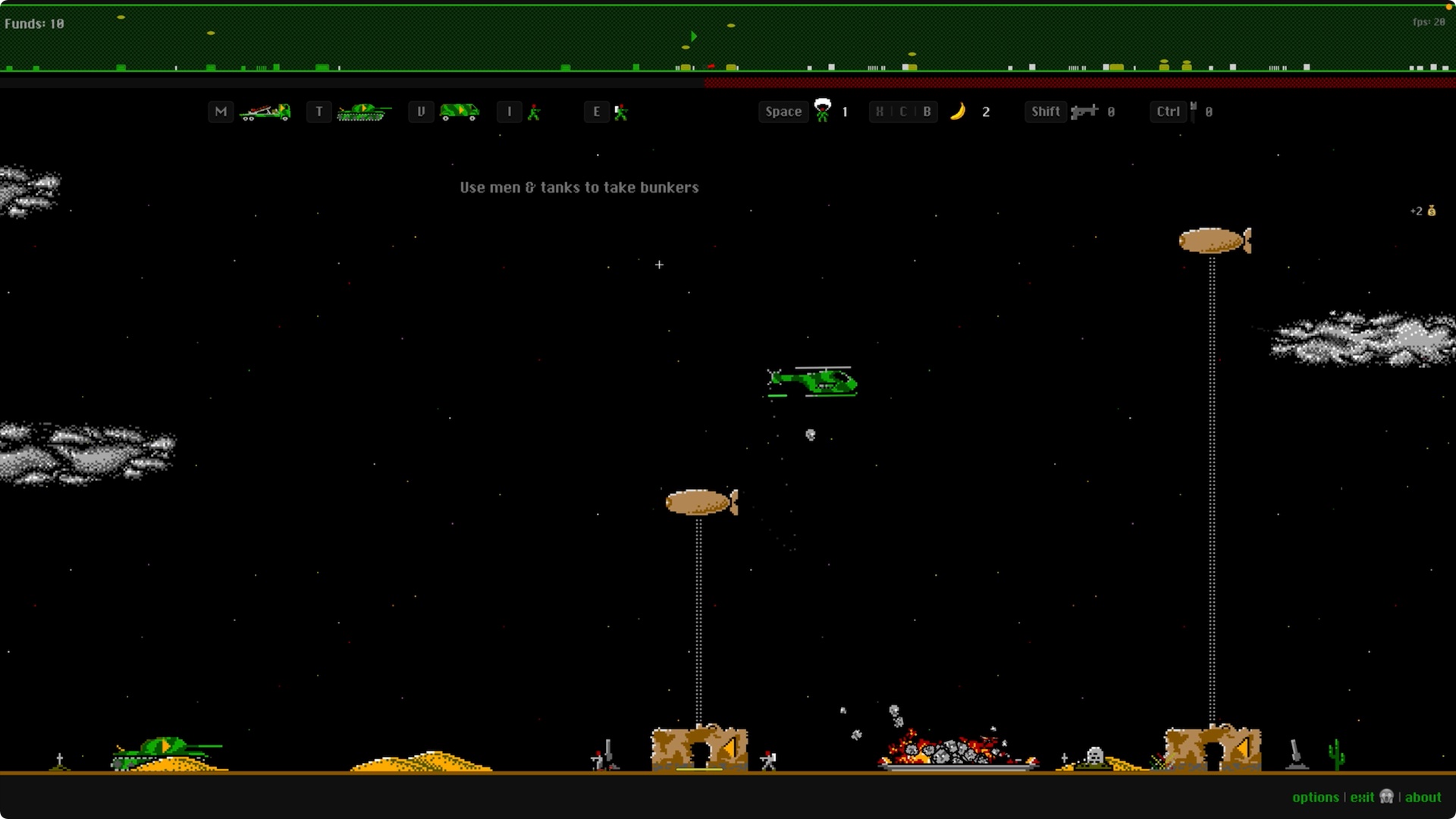 Armor Alley: Gameplay. A tank has just been taken out by the mid-level landing pad.